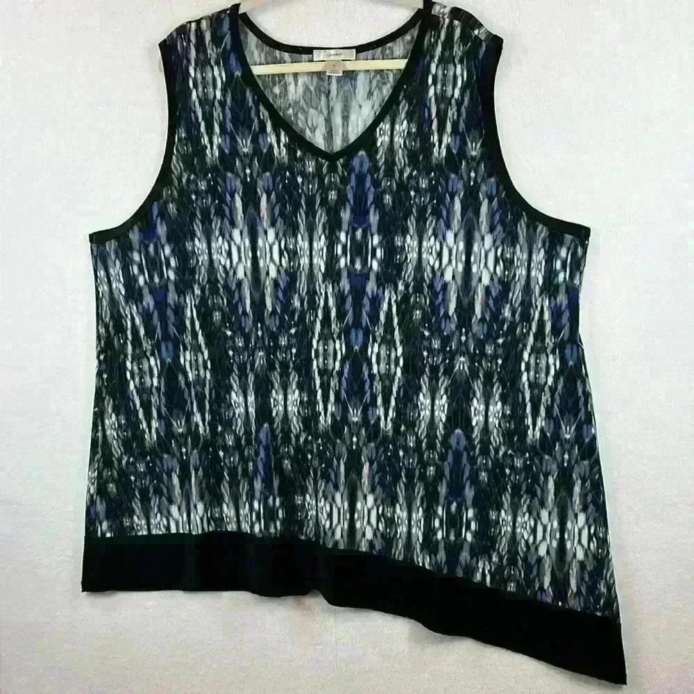 CJ Banks Women’s Tank Top Size 3X Black / Blue / White V Neck